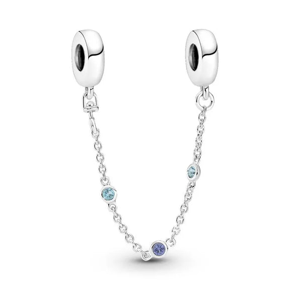 Triple Blue Stone Safety Chain 5cm - Love you mom heart charm, a sweet token of appreciation for mothers on charm bracelets