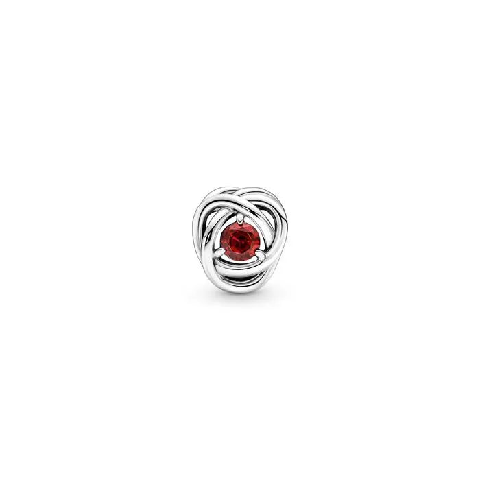 True Red Eternity Circle Dangle Charm July - Vibrant red July birthstone charm, ideal for adding color and meaning.