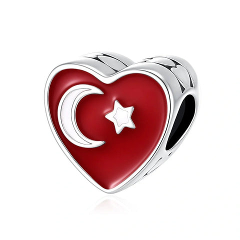 jewlouli turkey-flag-heart-pandora-charm-jewelry fits pandora bracelet