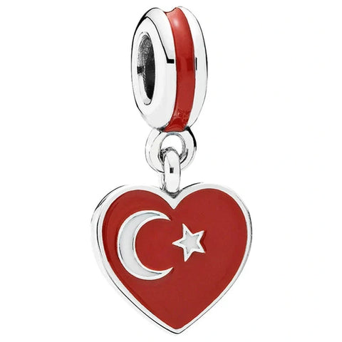 Turkey Heart Flag Dangle Charm - jewlouli turkey-heart-flag-dangle-pandora-charm-jewelry fits pandora bracelet