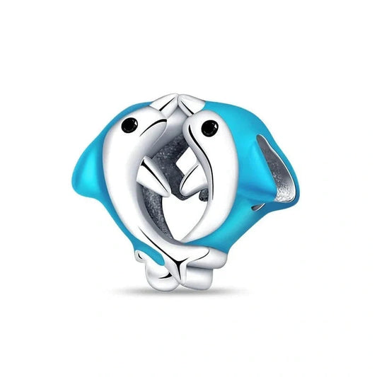 Two Silver Blue Dolphins Charm