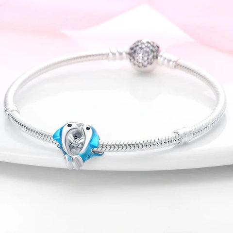 Two Silver Blue Dolphins Charm