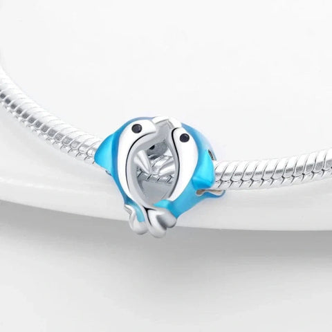 Two Silver Blue Dolphins Charm - Two Silver Blue Dolphins Charm