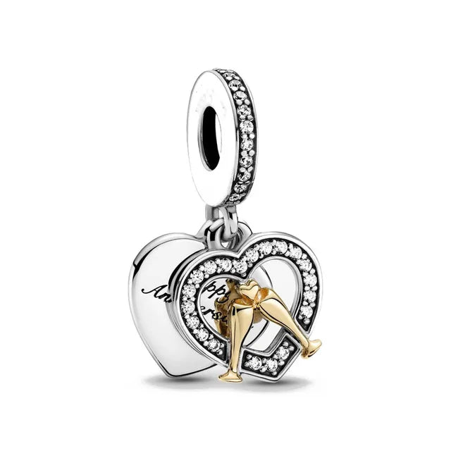 Two-Tone Happy Anniversary Dangle Charm - Anniversary dangle in two-tone, adding a meaningful touch to jewelry.