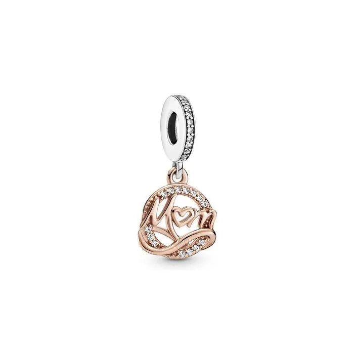 Two-Tone Mom Dangle Charm Pandora Rose - Meaningful mom charm with two-tone design, ideal for family collections.