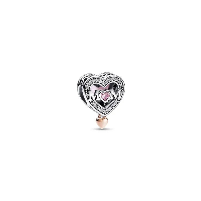 Two-Tone Openwork Mum Heart Charm - Charming two-tone "Mum" heart charm with openwork design, ideal for celebrating mothers.