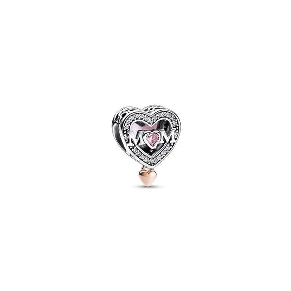 Two-tone Openwork Mum & Heart Charm - Two-Tone Openwork Mum Heart Charm - Charming two-tone "Mum" heart charm with openwork design, ideal for celebrating mothers.