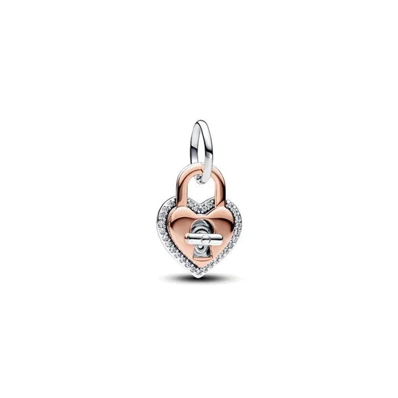 Two-tone Twistable Heart Padlock Double Dangle Charm - Pandora Rose - Two-Tone Twistable Heart Padlock Double Dangle Charm Pandora Rose - Charming heart padlock dangle in Pandora Rose, symbolizing love.