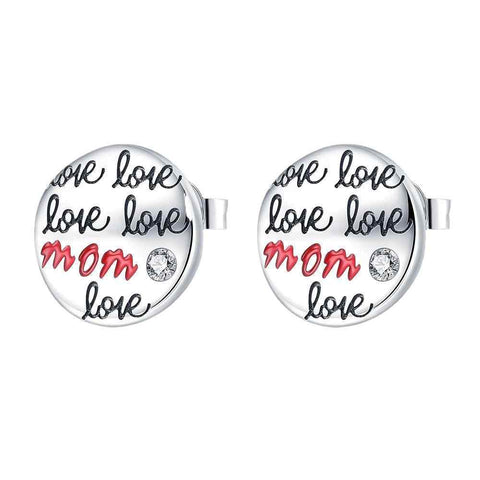 Sterling Silver 'Mom Love' Stud Earrings