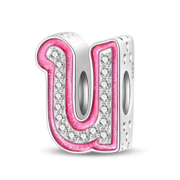 U pink charm letter - U pink charm letter for pandora bracelets