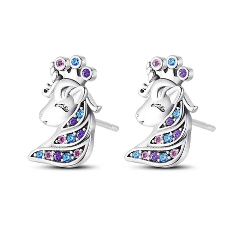 Sterling Silver Unicorn Stud Earrings with Multicolor Crystals