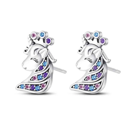 Sterling Silver Unicorn Stud Earrings with Multicolor Crystals