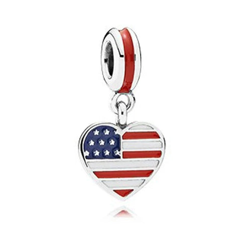 jewlouli us-heart-flag-dangle-pandora-charm-jewelry fits pandora bracelet