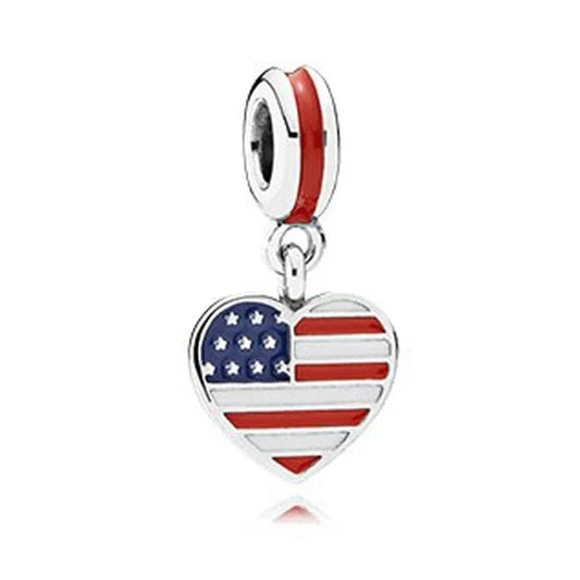 jewlouli us-heart-flag-dangle-pandora-charm-jewelry fits pandora bracelet