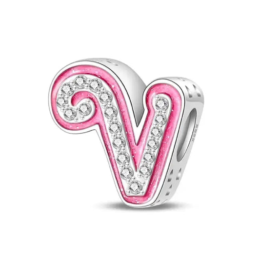 V pink charm letter for pandora bracelets