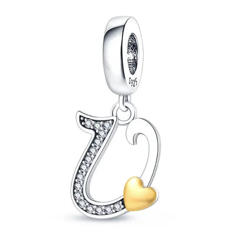 Silver letter V charm Gold heart