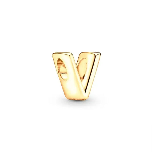 V gold charm letter for pandora bracelets