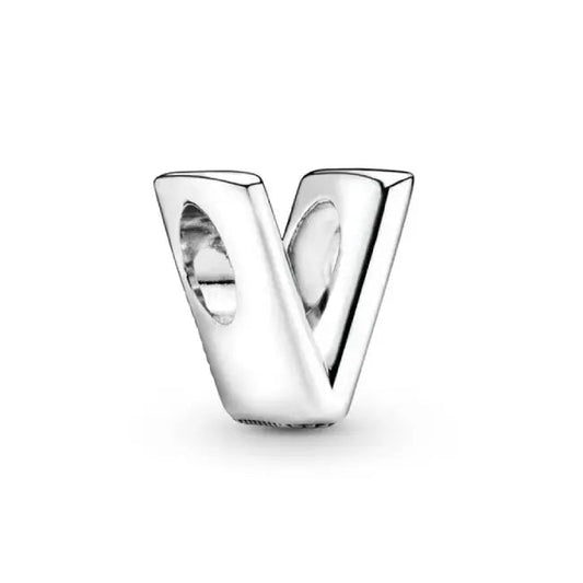 Silver Letter Clear V Charm