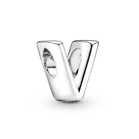 Silver Letter Clear V Charm - Silver Letter V Charm