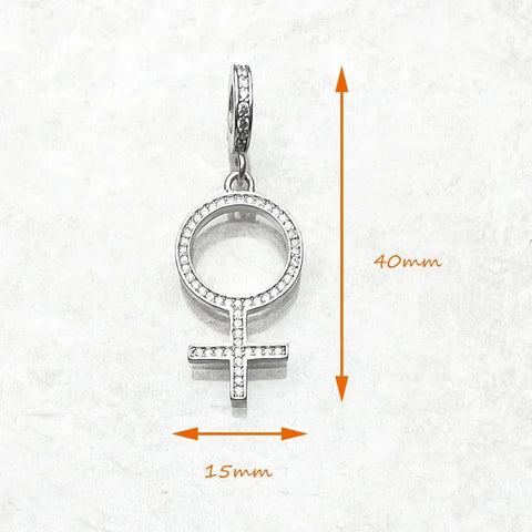 Silver female symbol charm.