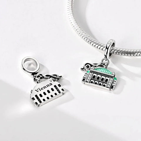 Vienna Opera House with Musical Note Dangle Charm - Vienna Opera House with Musical Note Dangle Charm