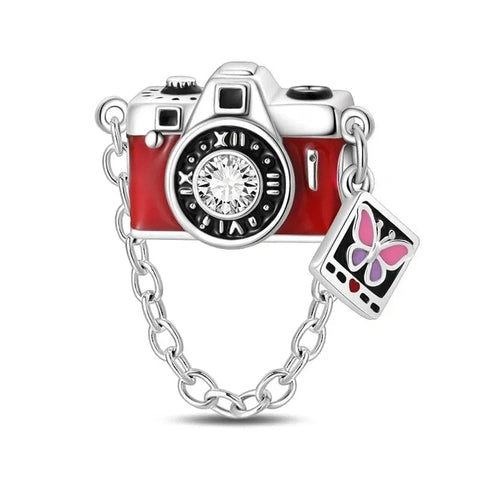 Vintage Camera with Butterfly Film Accent Charm - Vintage Camera with Butterfly Film Accent Charm