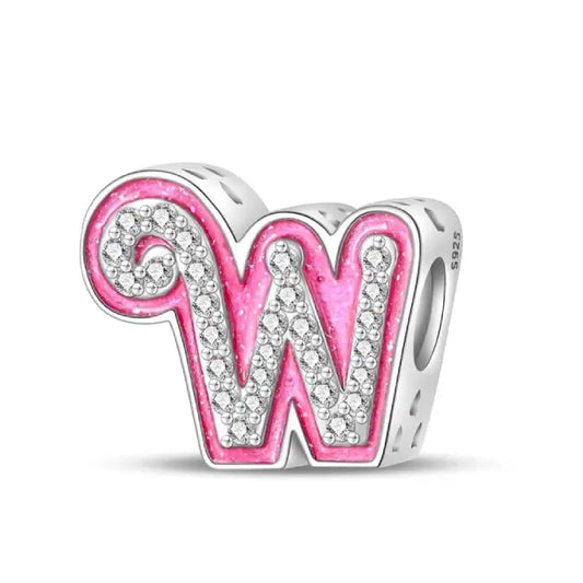 W pink charm letter for pandora bracelets