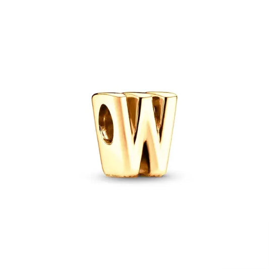 W gold charm letter for pandora bracelets