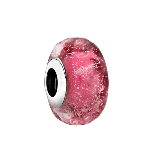 Wavy Fancy Pink Murano Glass Charm