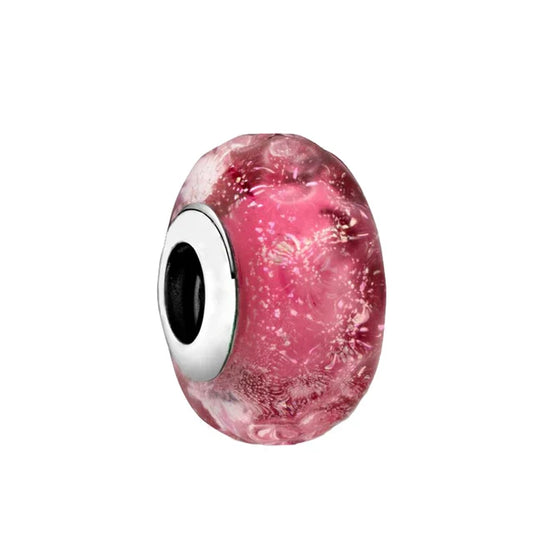 Wavy Fancy Pink Murano Glass Charm - Elegant wavy pink Murano glass charm, a stylish piece that adds color to any bracelet.