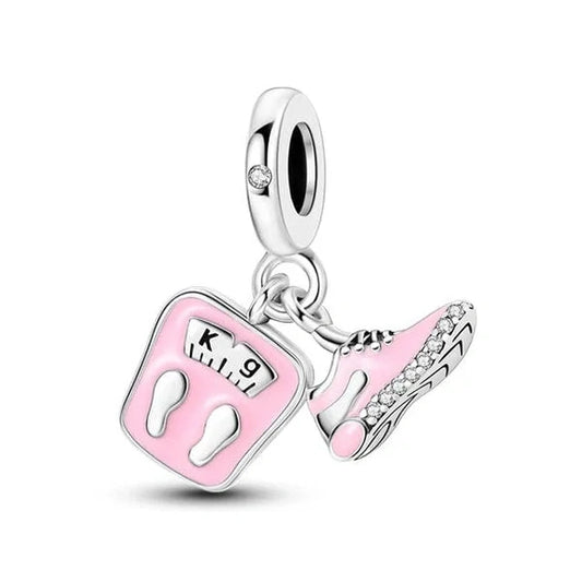jewlouli weighing-scale-pink-sneakers-dangle-pandora-charm-jewelry__ fits pandora bracelet
