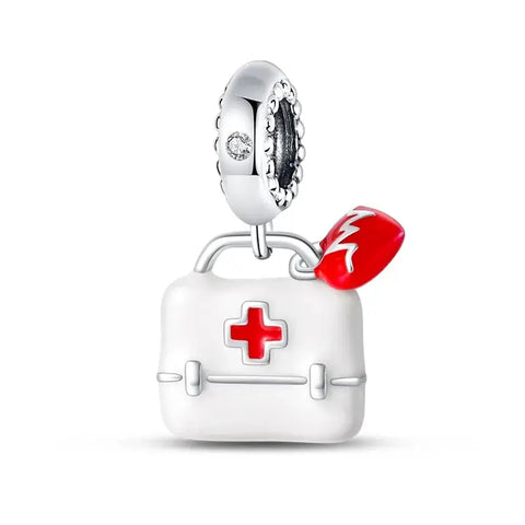 White Medical Bag Charm - White Medical Bag Dangle Pendant Charm