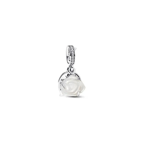 White Rose in Bloom Double Dangle Charm - White Rose in Bloom Double Dangle Charm