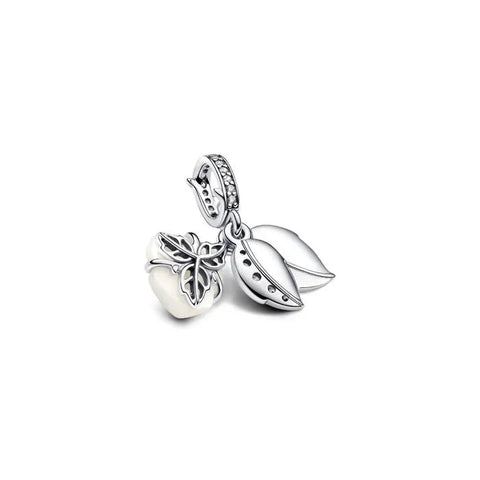White Rose in Bloom Double Dangle Charm
