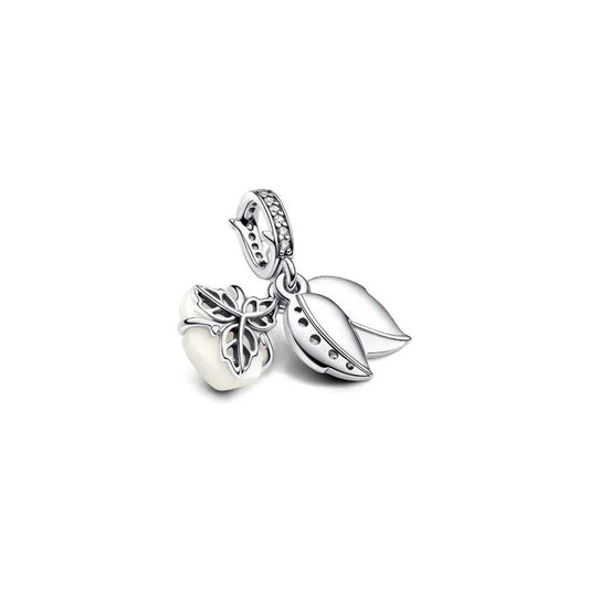 White Rose in Bloom Double Dangle Charm