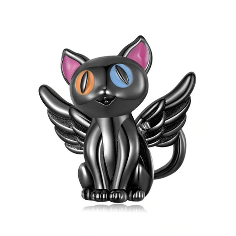 Winged Black Cat with Colorful Eyes Charm - Winged Black Cat with Colorful Eyes Charm