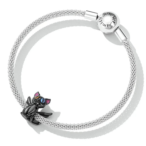 Winged Black Cat with Colorful Eyes Charm
