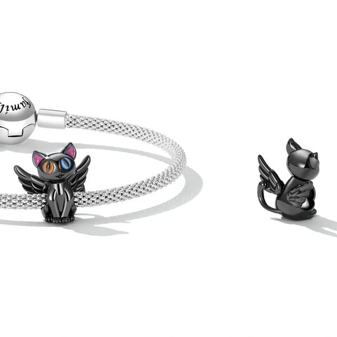 jewlouli winged black cat with colorful eyes pandora charm jewelry fits pandora bracelet