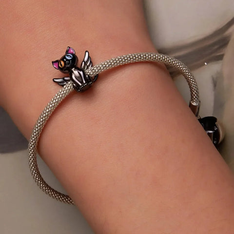 jewlouli winged black cat with colorful eyes pandora charm jewelry fits pandora bracelet