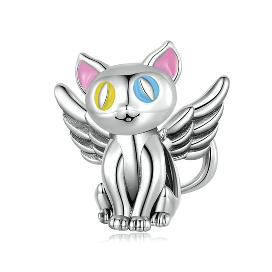 jewlouli winged cat with colorful eyes pandora charm jewelry fits pandora bracelet