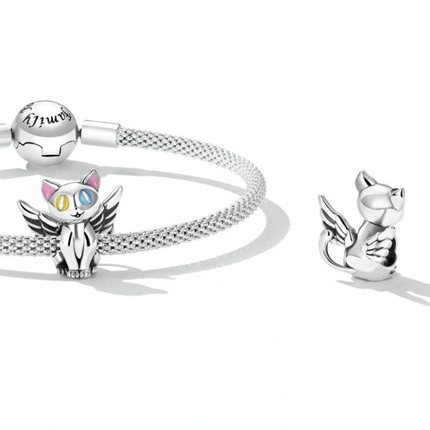 jewlouli winged cat with colorful eyes pandora charm jewelry fits pandora bracelet
