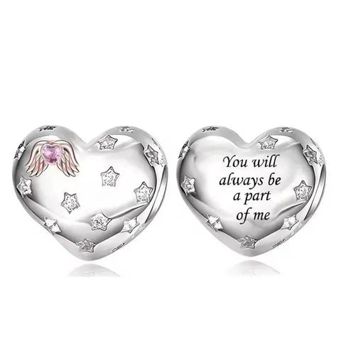 Wings Heart Charm Always a part of me