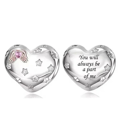 Wings Heart Charm Always a part of me