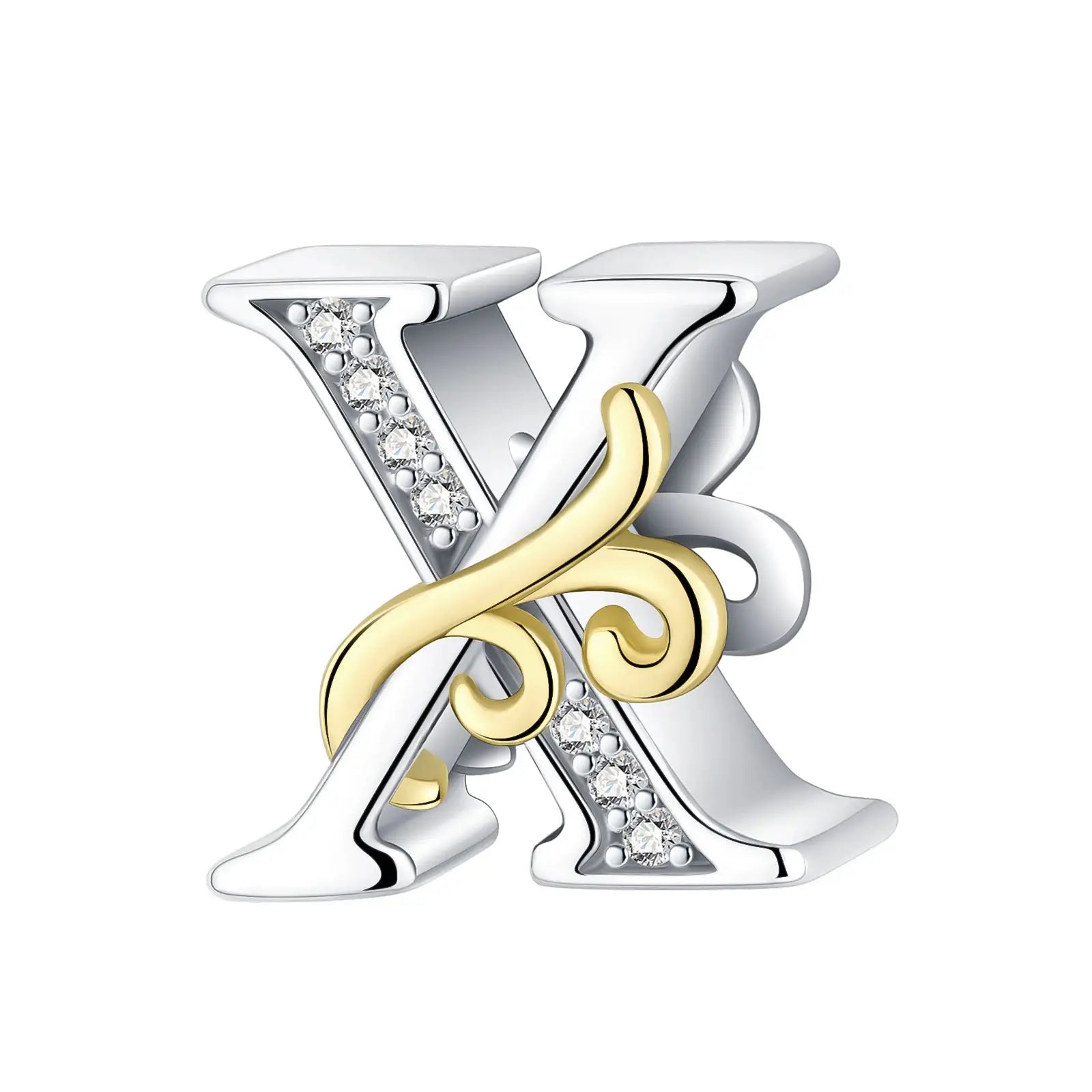 Gold and silver X Letter Charm for pandora bracelet