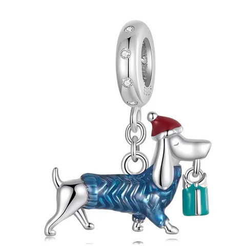 Xmas Dog with Gift Dangle Charm - Xmas Dog with Gift Dangle Charm
