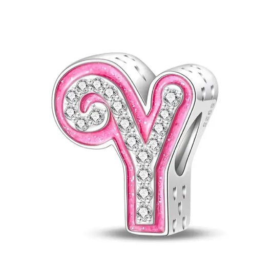 Y pink charm letter for pandora bracelets