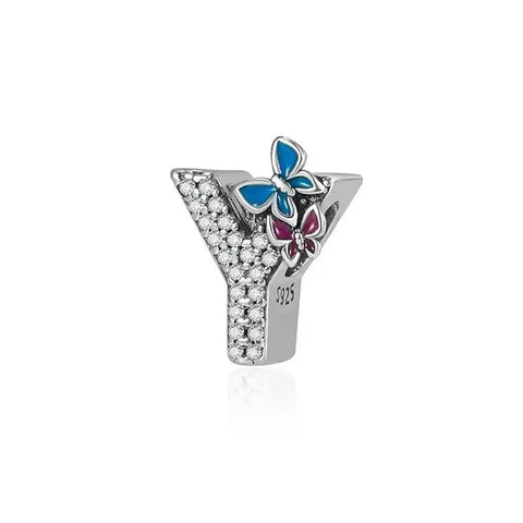 butterfly silver letter Y charm - butterfly silver letter Y charm