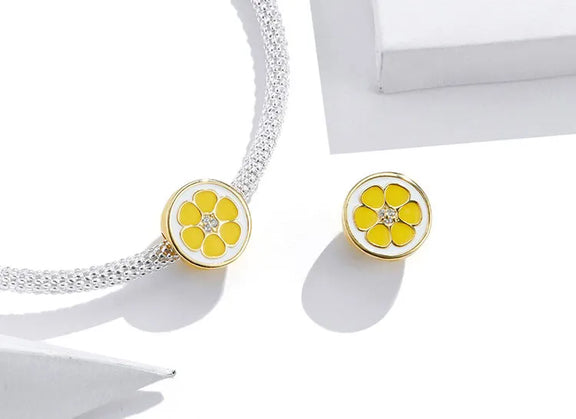 Citrus Lemon Slice Charm - yellow fruit slice bead