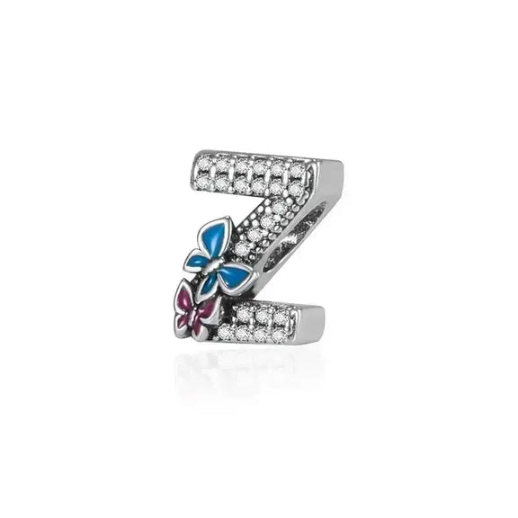 butterfly silver letter Z charm - butterfly with Letter Z Charm