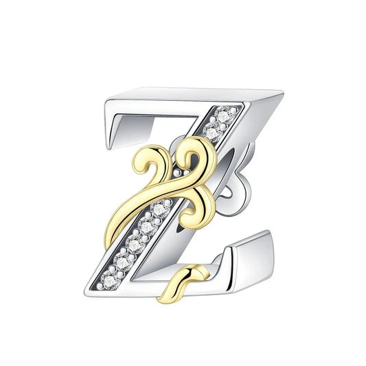 Dual-Tone Gold and Silver Z Letter Charm with Crystal Accents